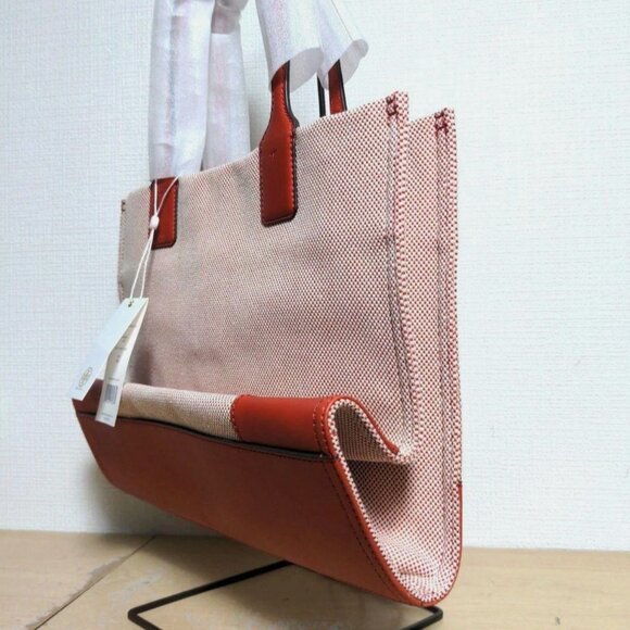 TORY BURCH Handbag Ella Vermilion Canvas x Leather Big Logo Genuine Product - Picture 11 of 11